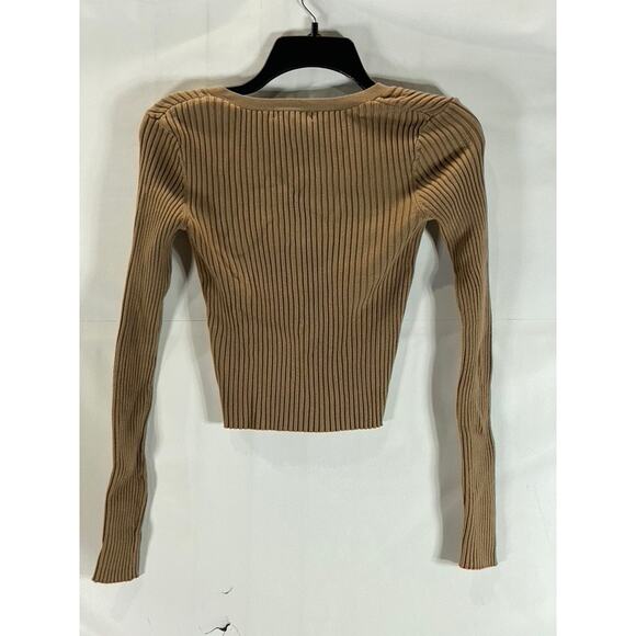 H&M Women's Brown Rib Knit V-Neck Long Sleeve Button-Up Cardigan SZ XS - Picture 3 of 9